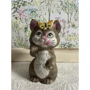 Vintage Jasco Cat Bell – Ceramic‎ Kitten with Butterfly Figurine – Taiwan 1980s